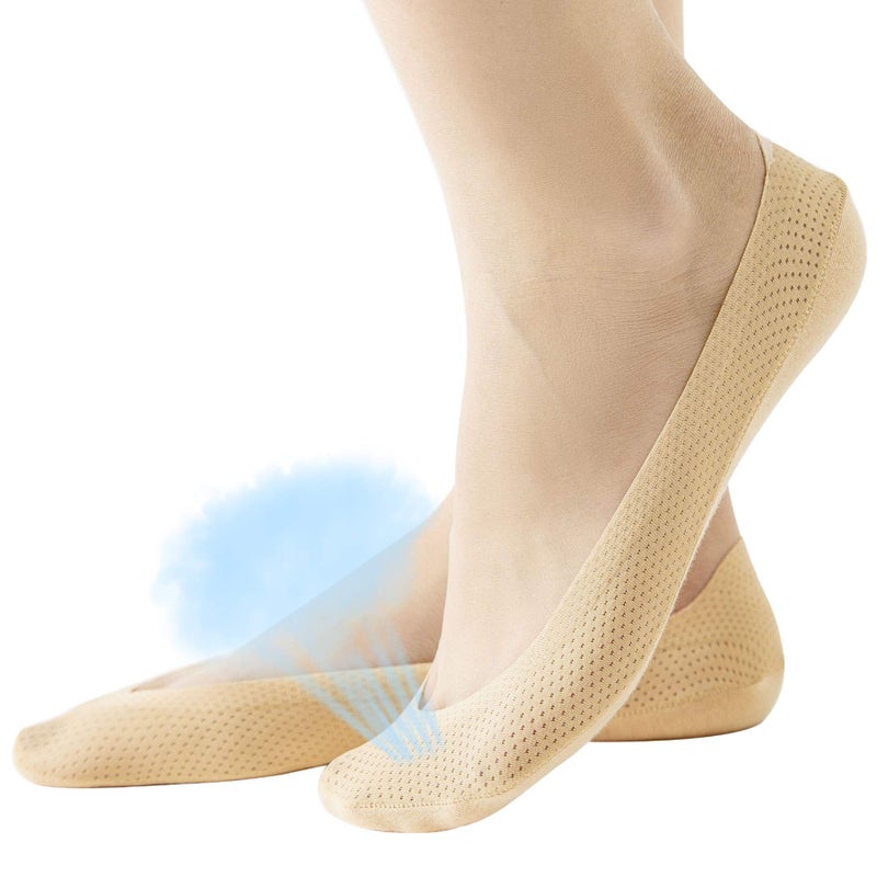 Jarseen 4 Pairs No Show Liner Socks Women's Low Cut Cotton Nylon Boat Invisible Hidden Socks Non-Slip for Flats (Shoe Size 9-11, Mesh 4Nude) - Image 1